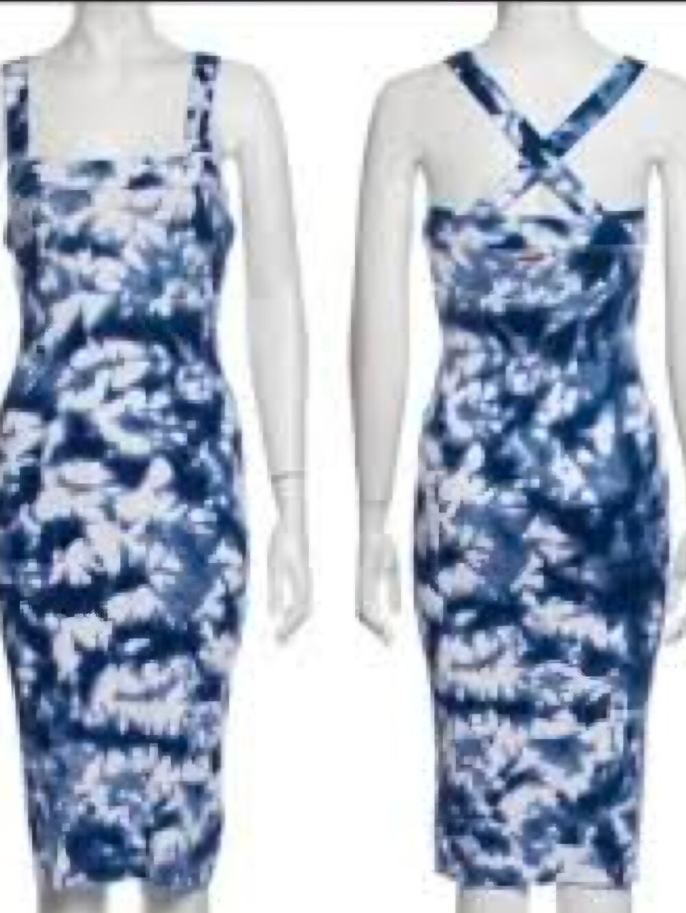 Michael Kors Blue and White Tie-Dye Midi Dress with Belt